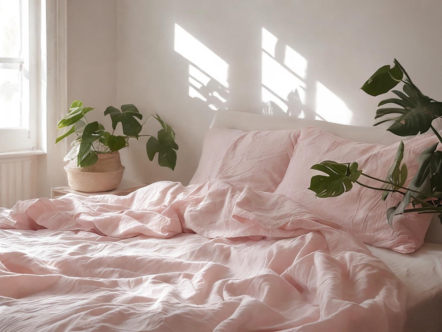 Pastel pink linen sheet set 1 flat sheet and 1 fitted sheet and 2 pillowcases Stonewashed 100% Flax Linen Set