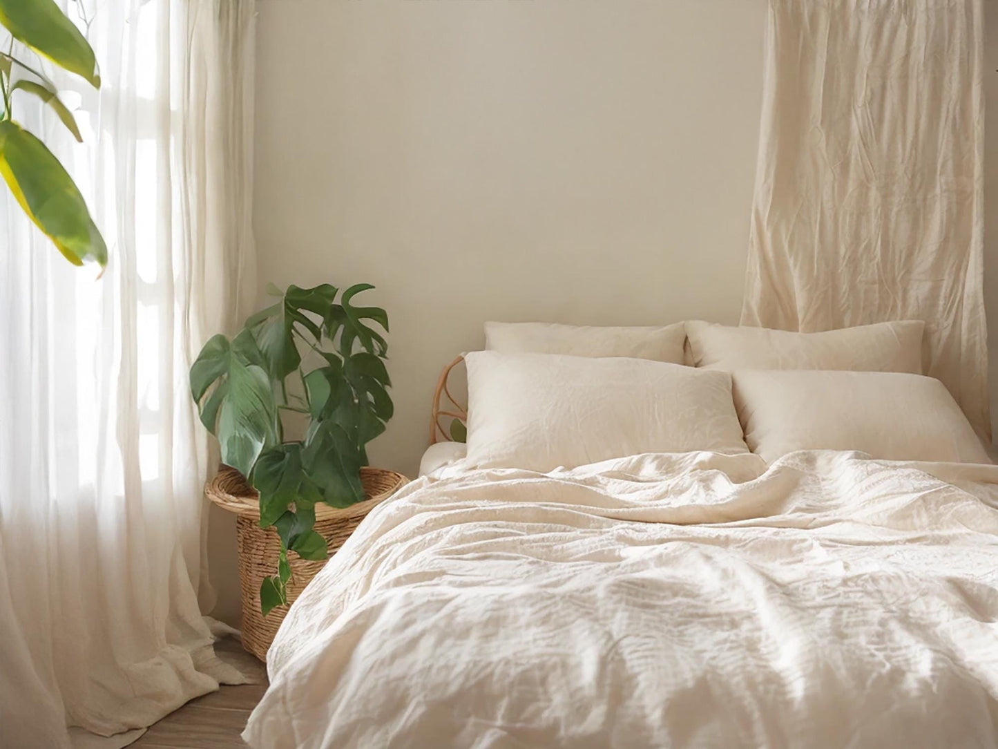 Oat linen sheet set 1 flat sheet and 1 fitted sheet and 2 pillowcases Stonewashed 100% Flax Linen Set