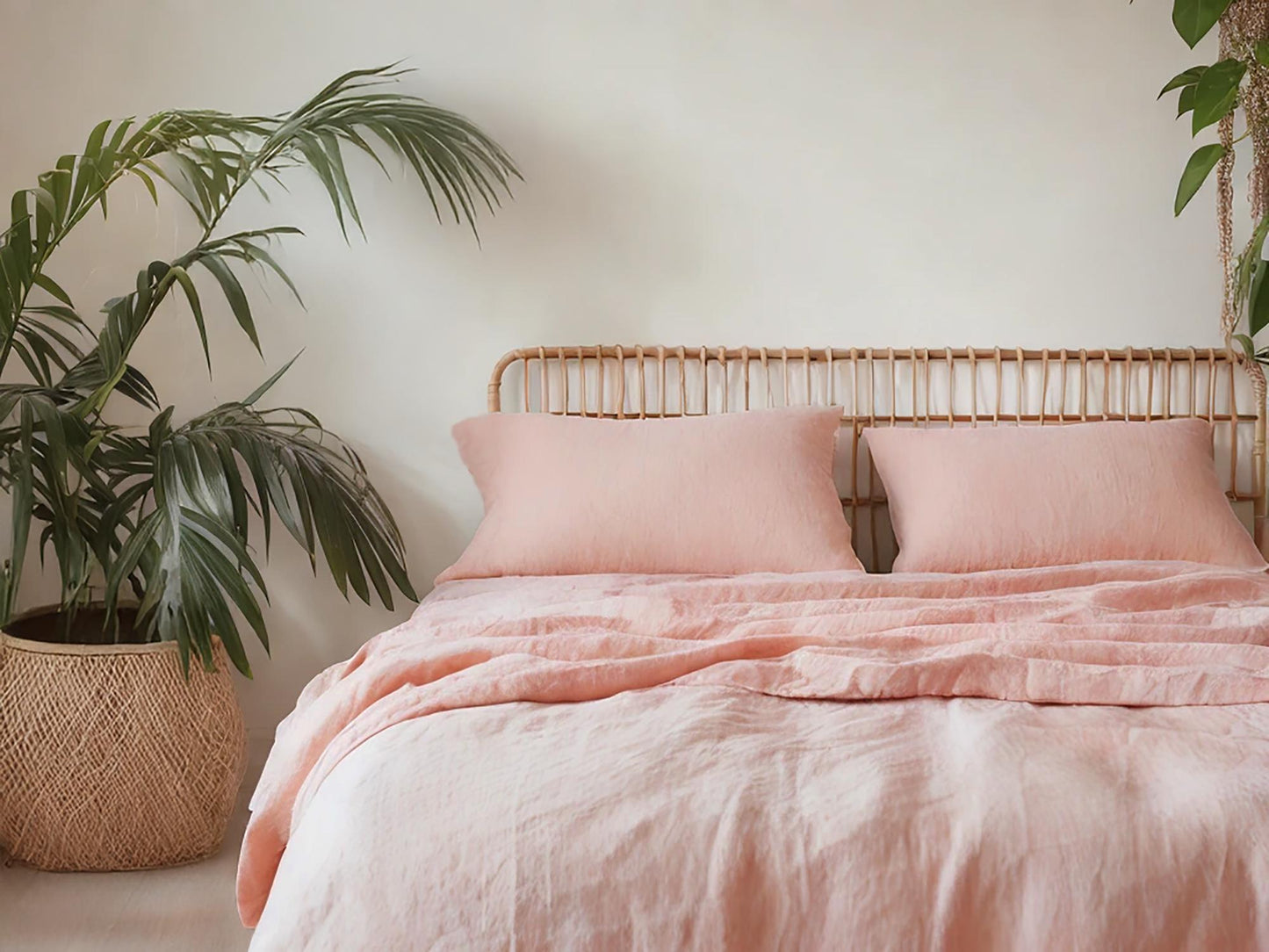 Peach linen sheet set 1 flat sheet and 1 fitted sheet and 2 pillowcases Stonewashed 100% Flax Linen Set