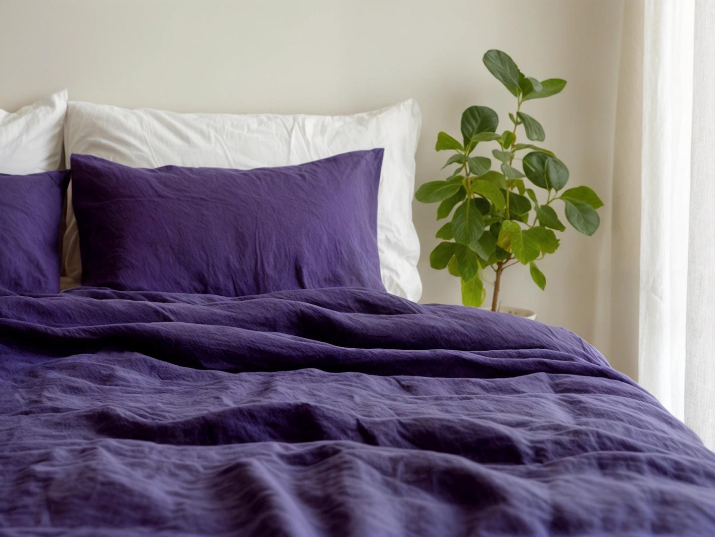 Violet Linen Coverlet softened linen Bed Cover Queen King size linen coverlet purple linen bed throw blanket couch cover