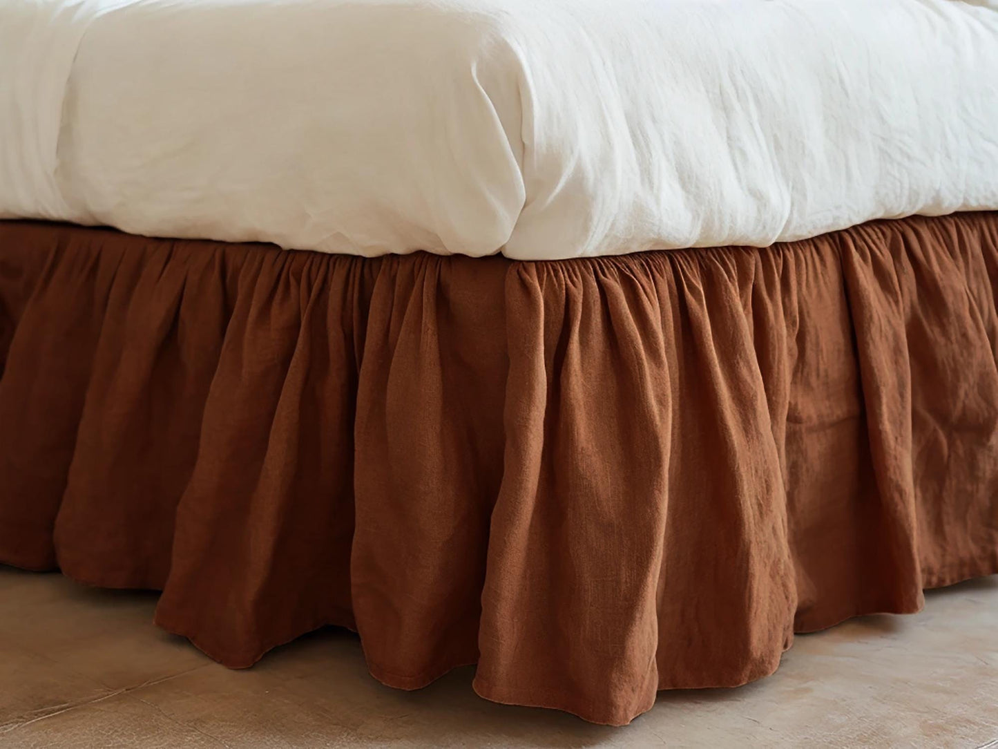 Ginger linen ruffled bed skirt Soft Gathered Dust Ruffle Linen Dust Ruffle with Soft Gathered Edges