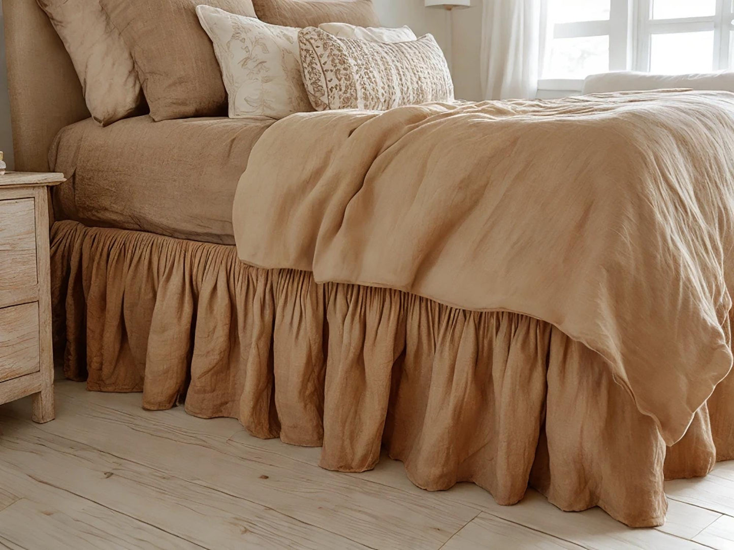 Almond linen ruffled bed skirt Soft Gathered Dust Ruffle Linen Dust Ruffle with Soft Gathered Edges