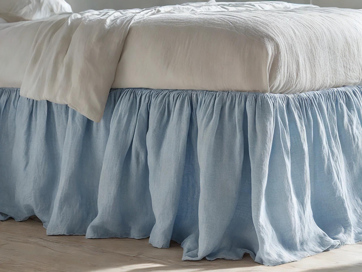 Ice linen ruffled bed skirt Soft Gathered Dust Ruffle Linen Dust Ruffle with Soft Gathered Edges
