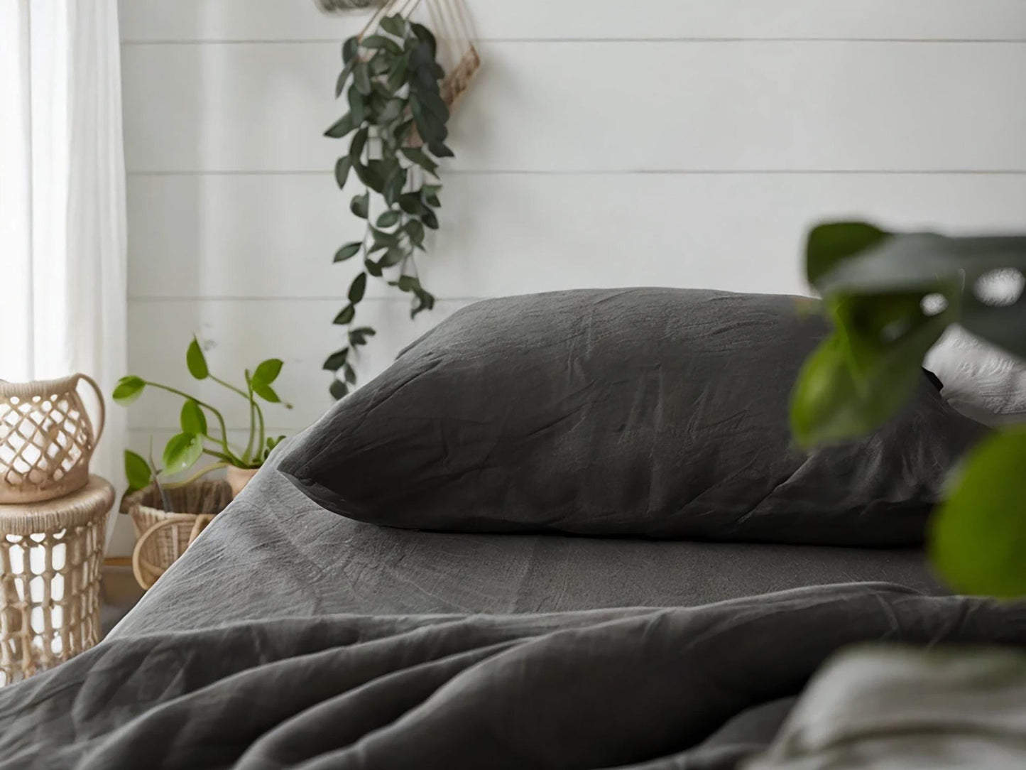 Charcoal linen flat sheet 1 Flat sheet Stonewashed 100% Flax Bedding for Natural Comfort