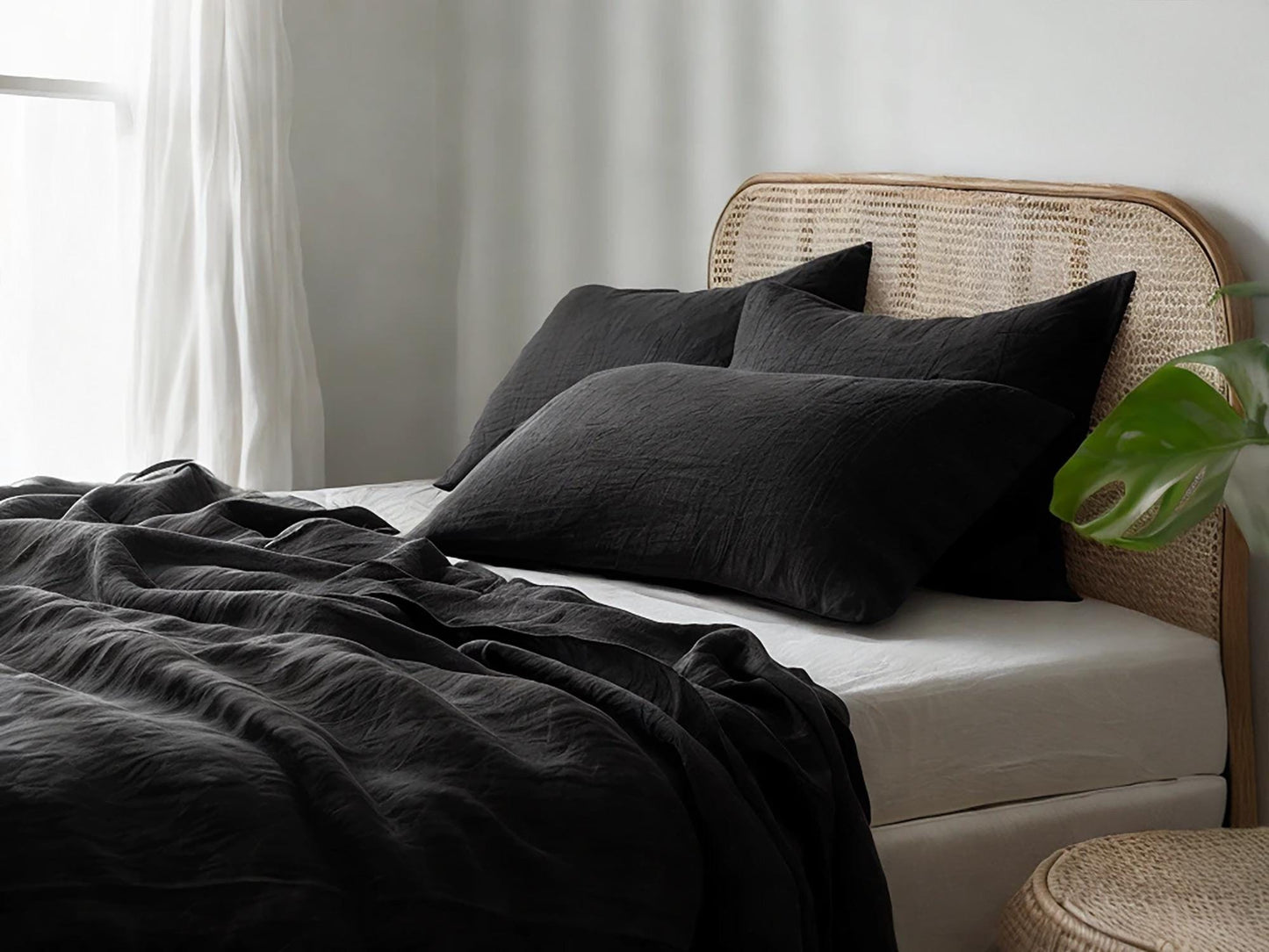 Black linen flat sheet 1 Flat sheet Stonewashed 100% Flax Bedding for Natural Comfort