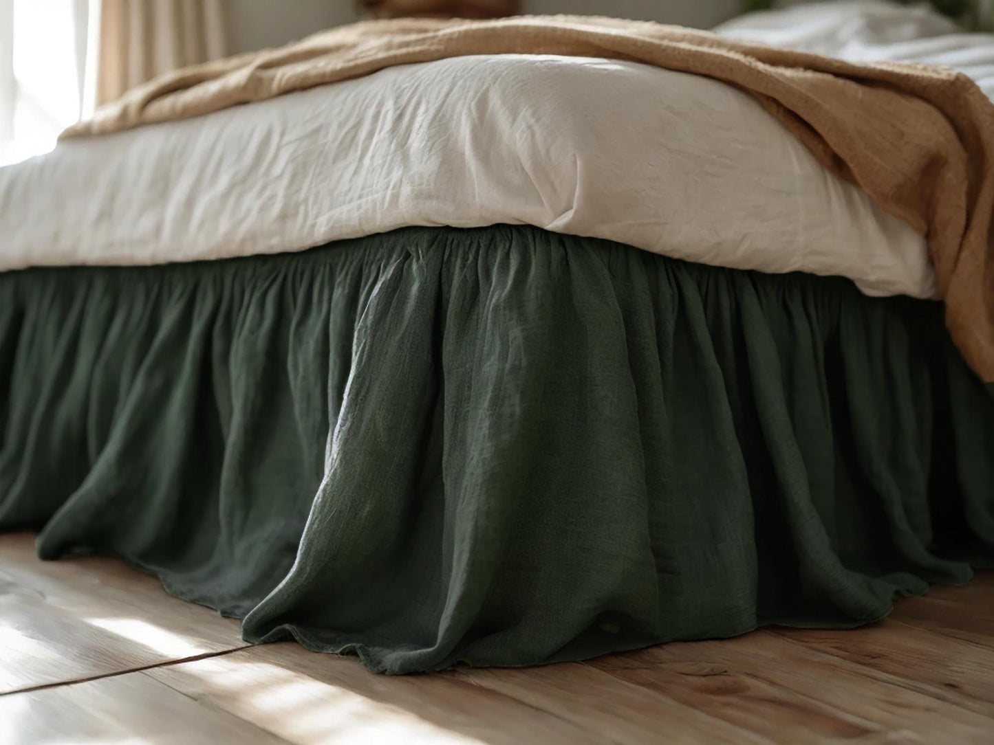 Fern linen ruffled bed skirt Soft Gathered Dust Ruffle Linen Dust Ruffle with Soft Gathered Edges