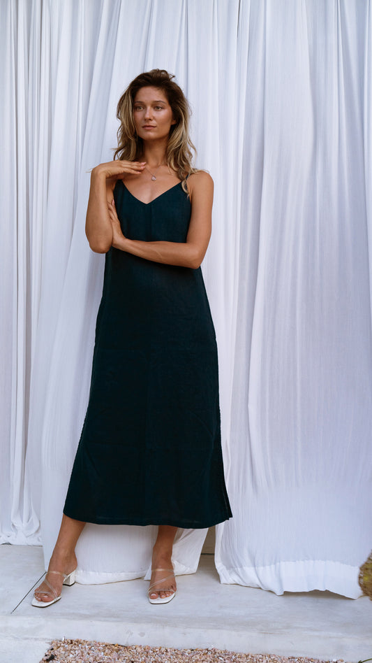 Navy linen midi slip dress Anka