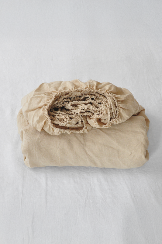 Oat linen fitted sheet
