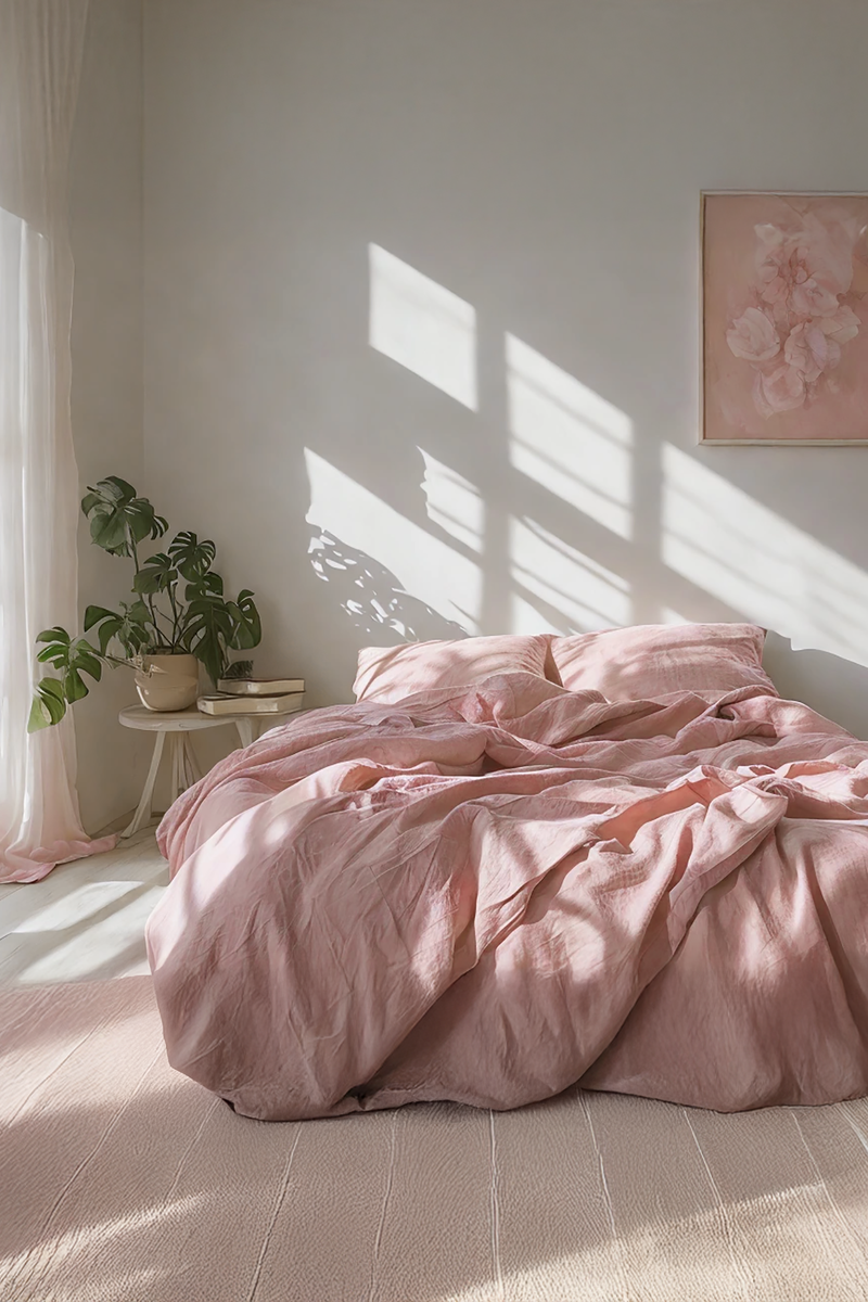 Peach Linen Bedding Set