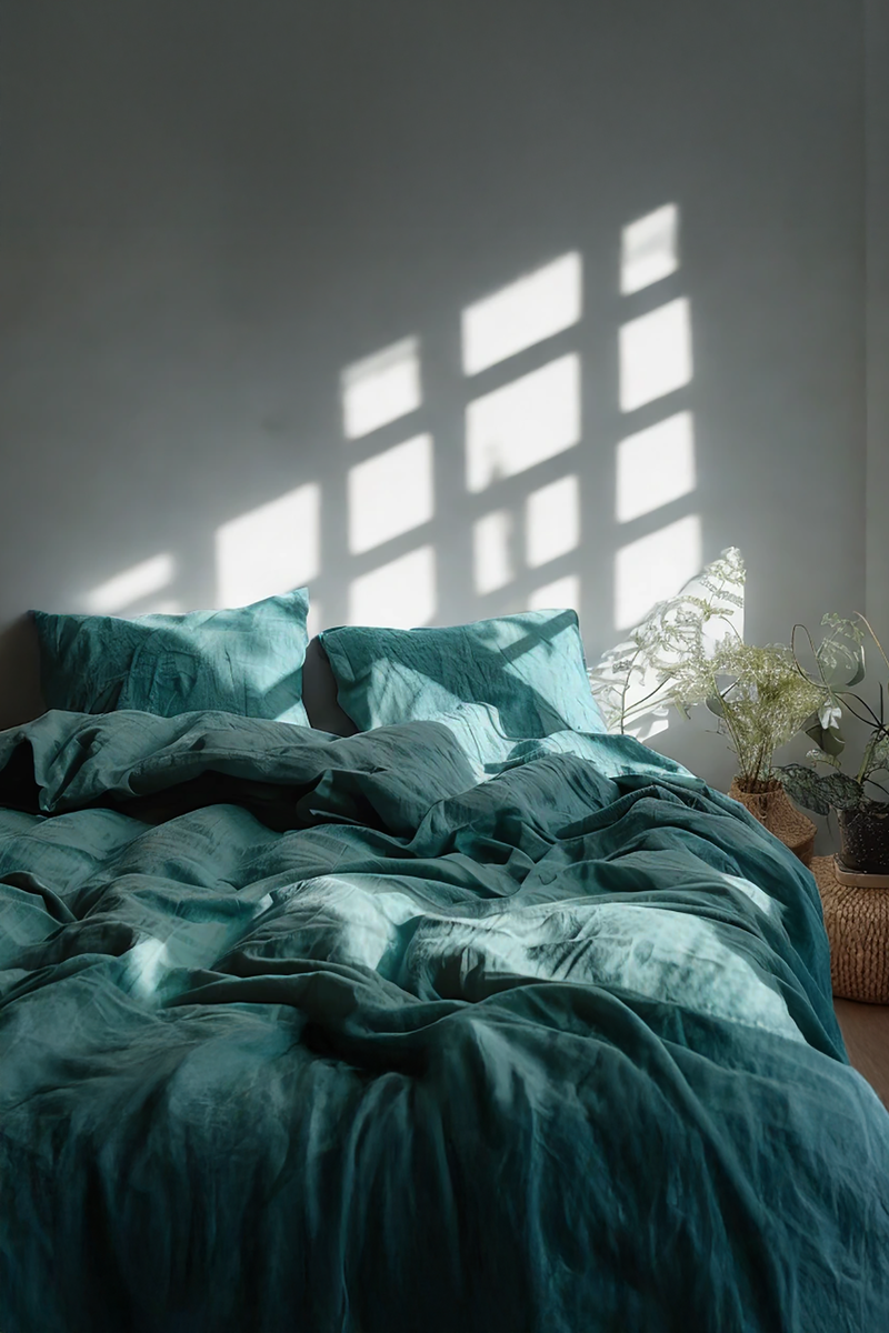 Teal Linen Bedding Set