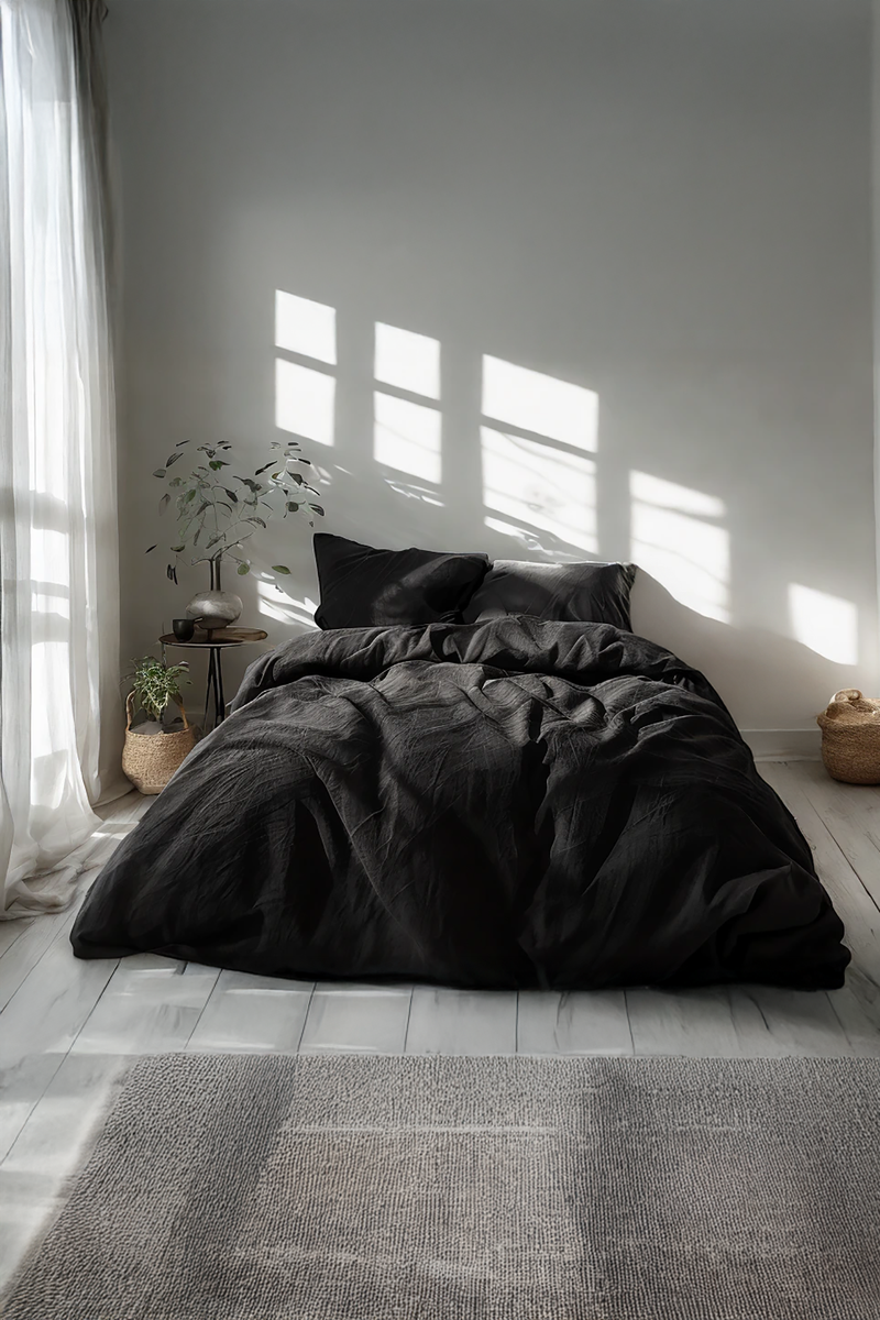 Black linen bedding set