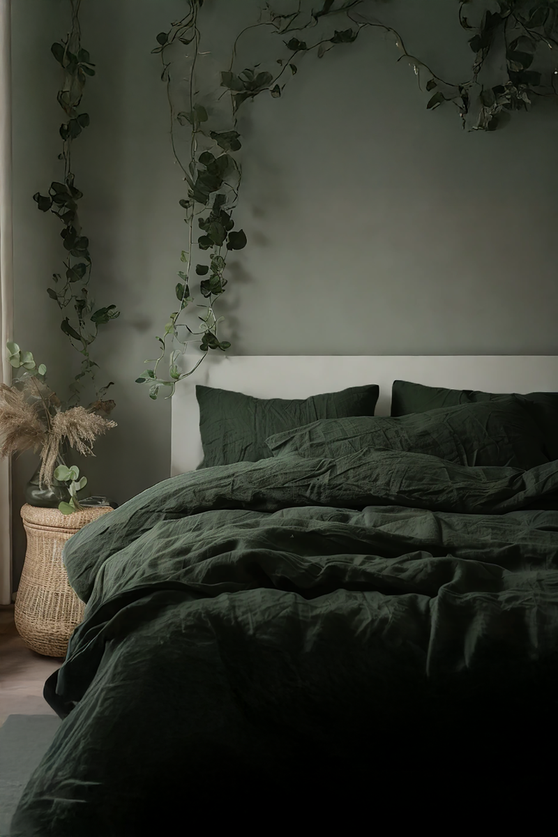 Charcoal green Linen Bedding Set