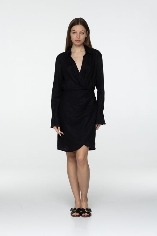 Black linen mini dress Scarlett