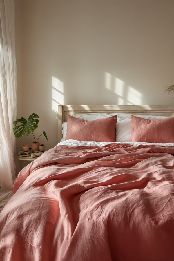 Coral Linen Coverlet