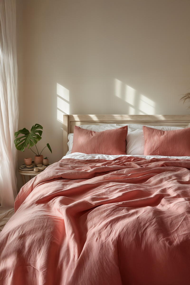 Coral Linen Coverlet