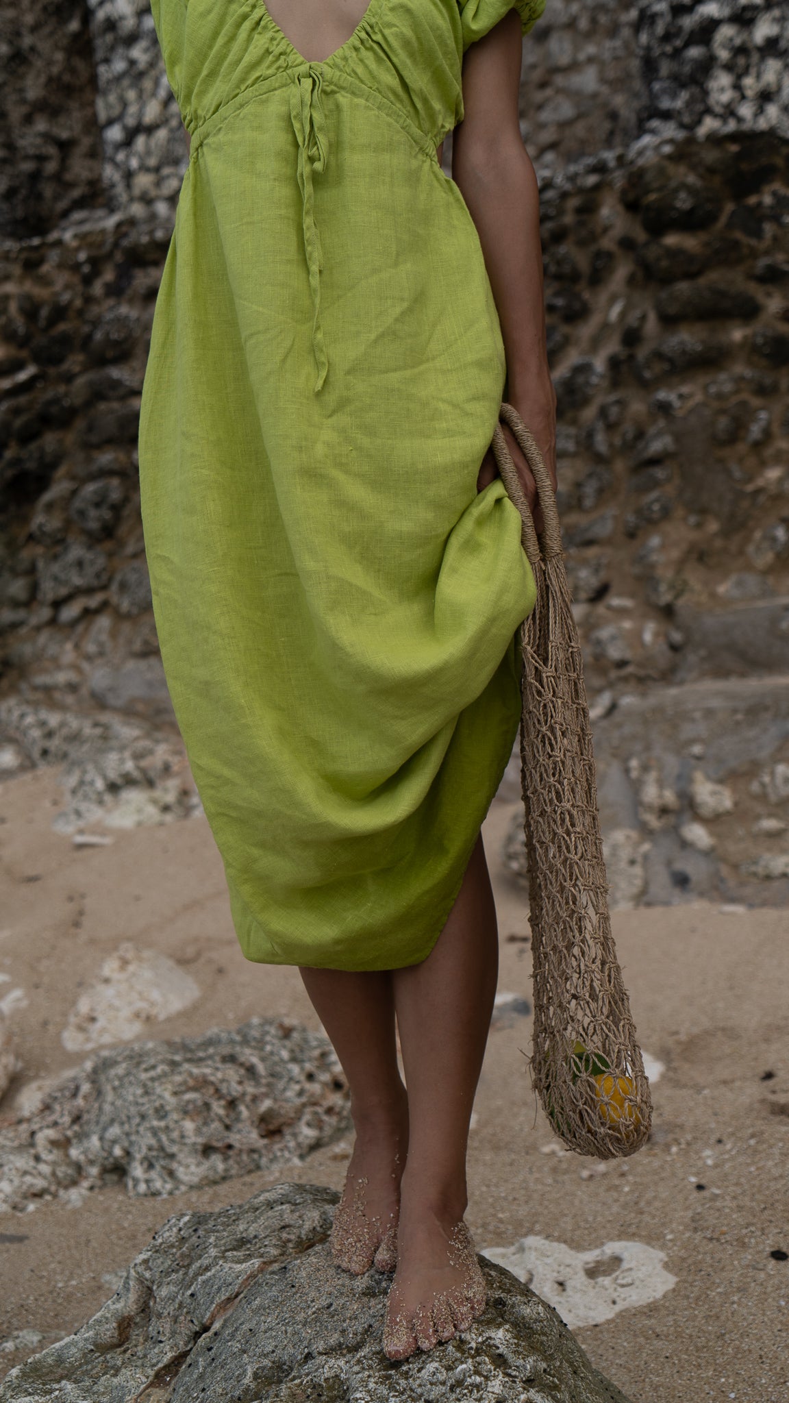 Lime linen dress Flora