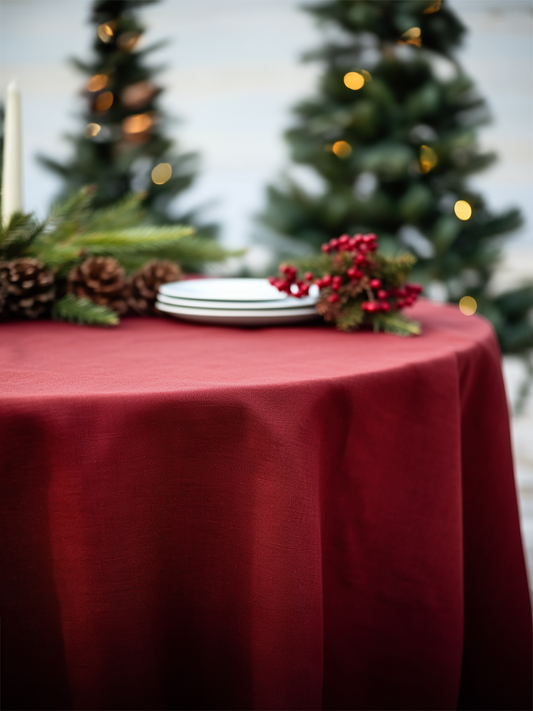 Christmas Marsala linen tablecloth