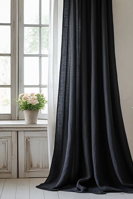 Black linen curtain