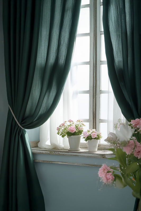 Charcoal green linen curtain