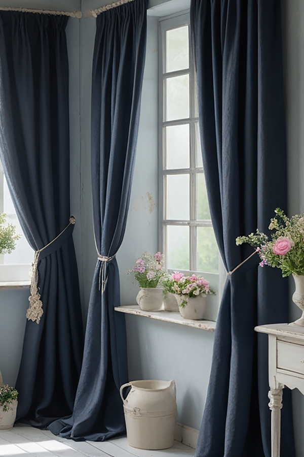 Navy linen curtain
