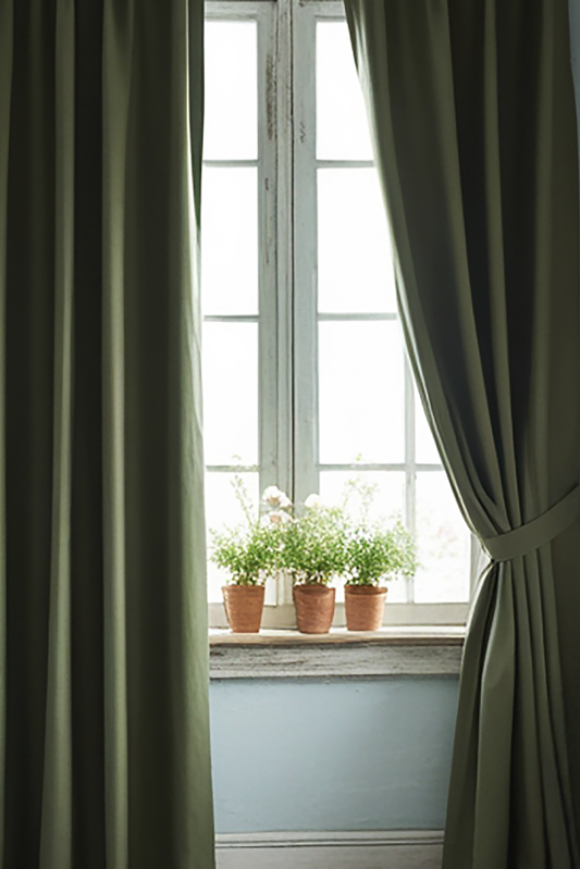 Dark olive linen curtain