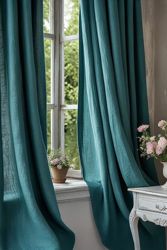 Teal linen curtain