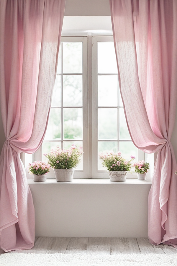 Pastel pink linen curtain