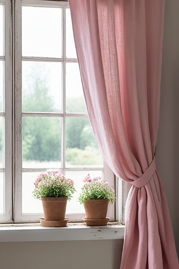 Peach linen curtain