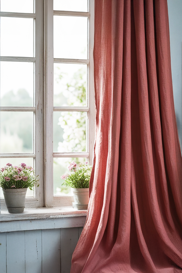 Coral linen curtain
