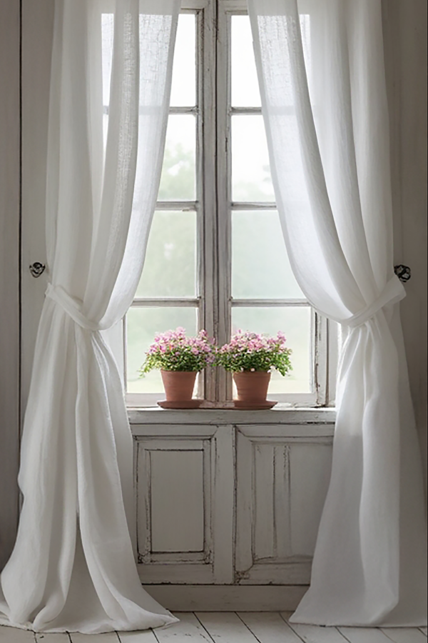 White linen curtain