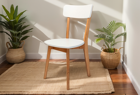 Natural Beech Wooden Chair with white back and seat
