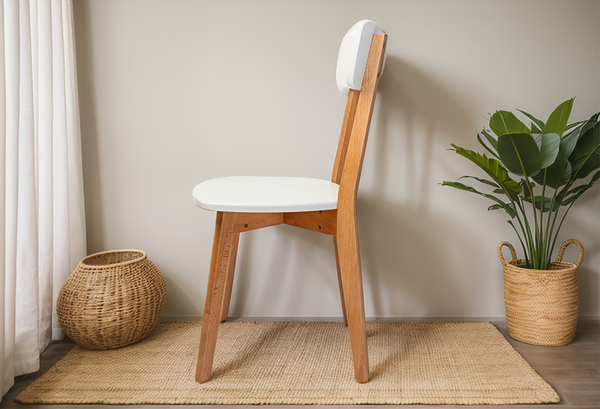 Natural Beech Wooden Chair with white back and seat