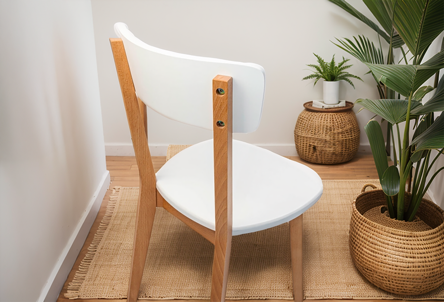 Natural Beech Wooden Chair with white back and seat