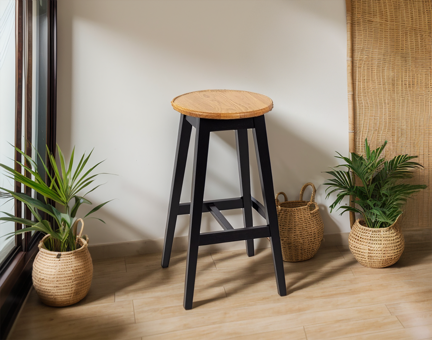 Natural Wooden Bar Stool with Soft upholstery