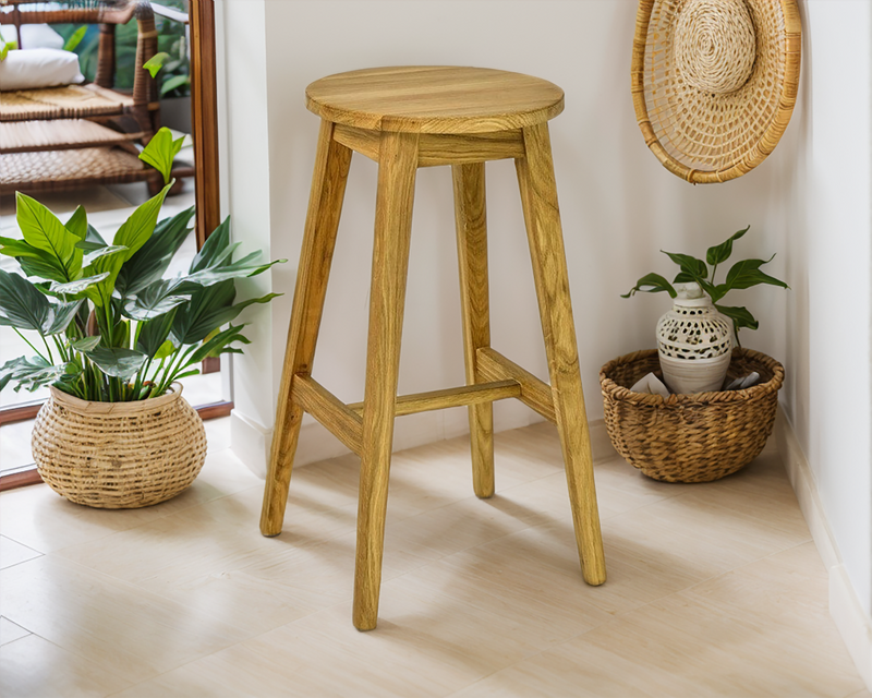 Natural Wooden Bar Stool with Soft upholstery