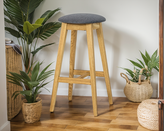 Natural Wooden Bar Stool with Soft upholstery