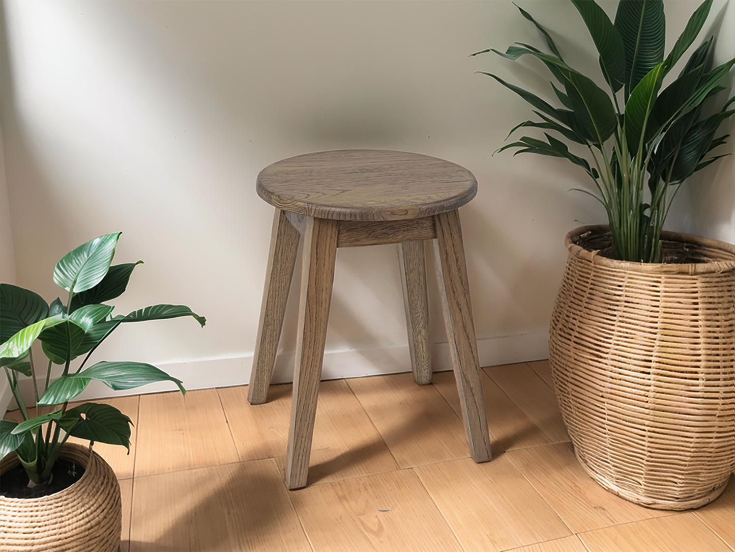 Natural Wooden Stool with Soft upholstery
