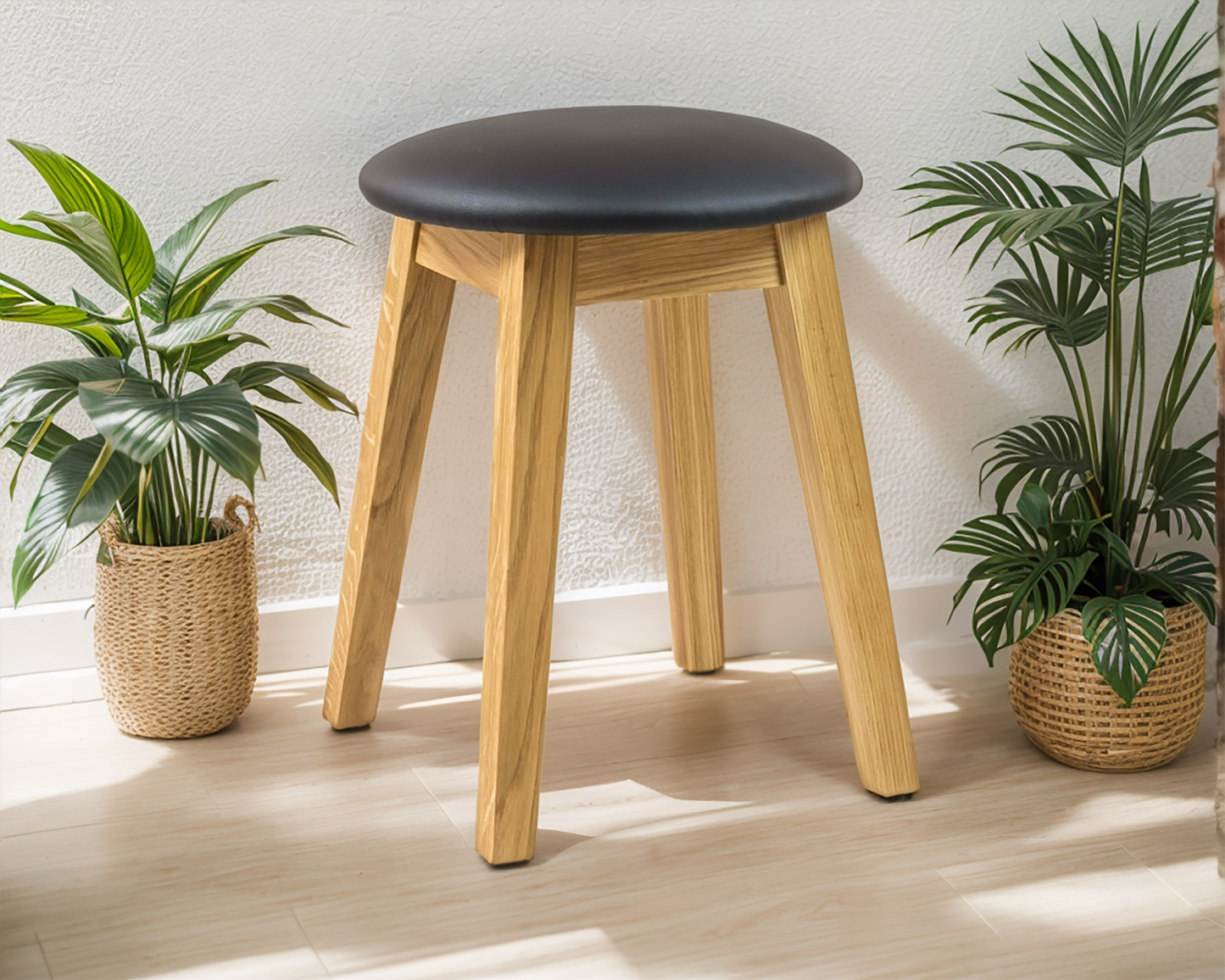 Natural Wooden Stool with Soft upholstery
