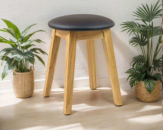 Natural Wooden Stool with Soft upholstery