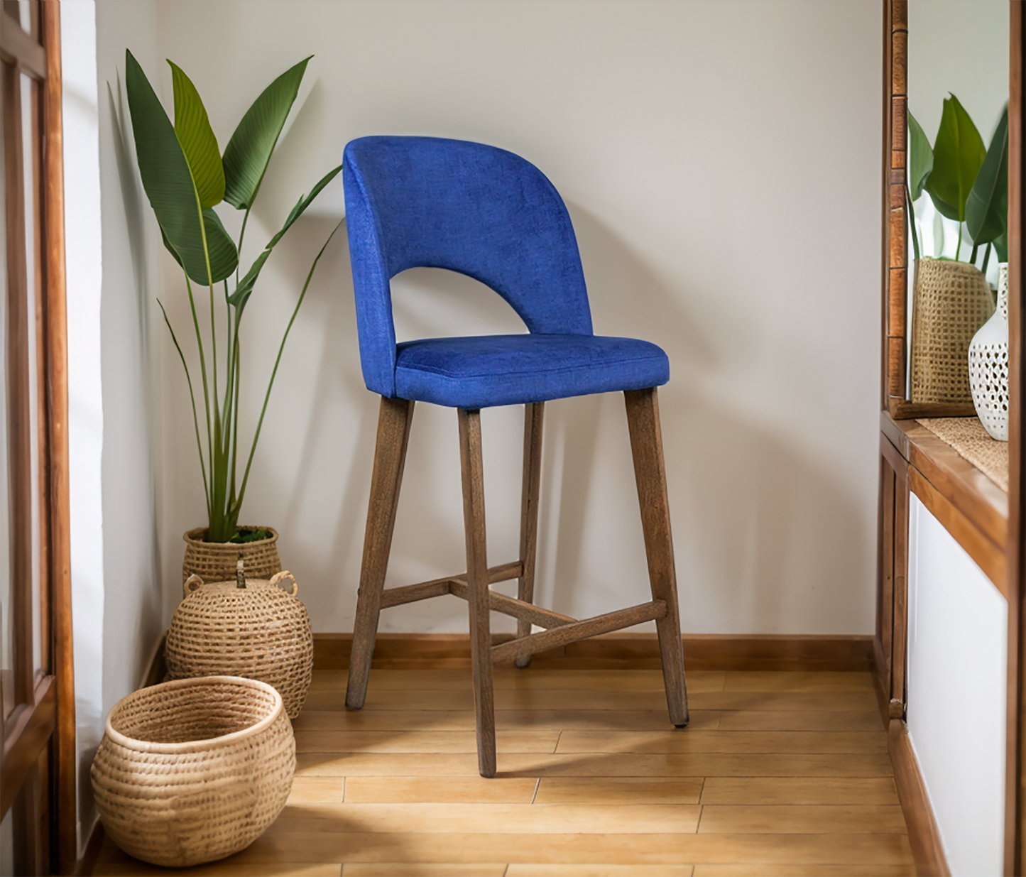 Natural Oak Counter-height chair with soft upholstery