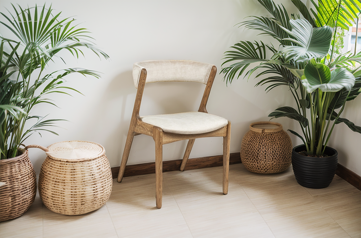 Natural Oak Wooden Chair with Soft upholstery