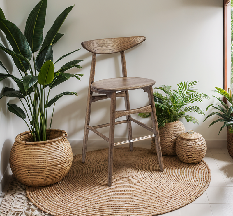 Natural Oak Bar Chair with Soft upholstery
