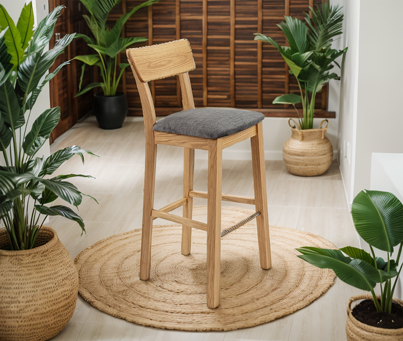 Natural Oak Bar Chair with Soft upholstery