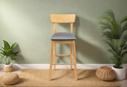 Natural Oak Bar Chair with Soft upholstery