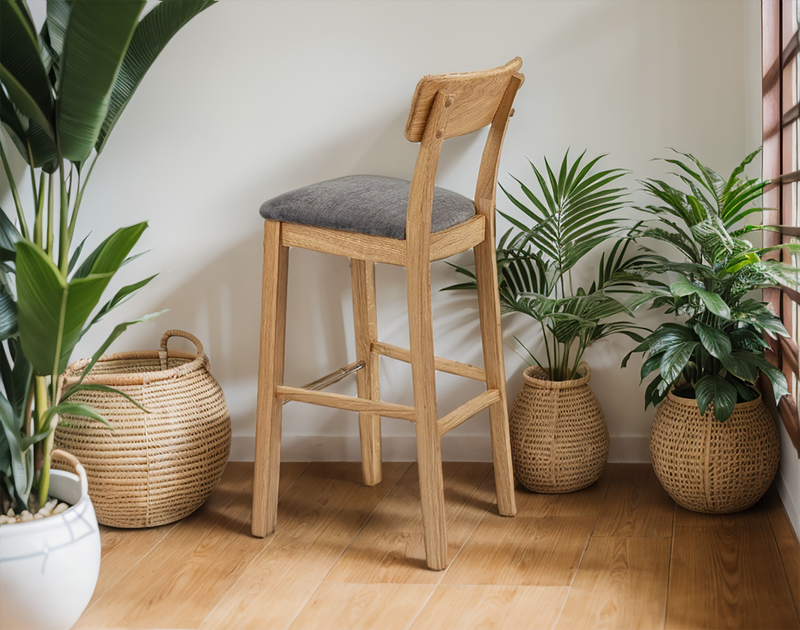 Natural Oak Bar Chair with Soft upholstery