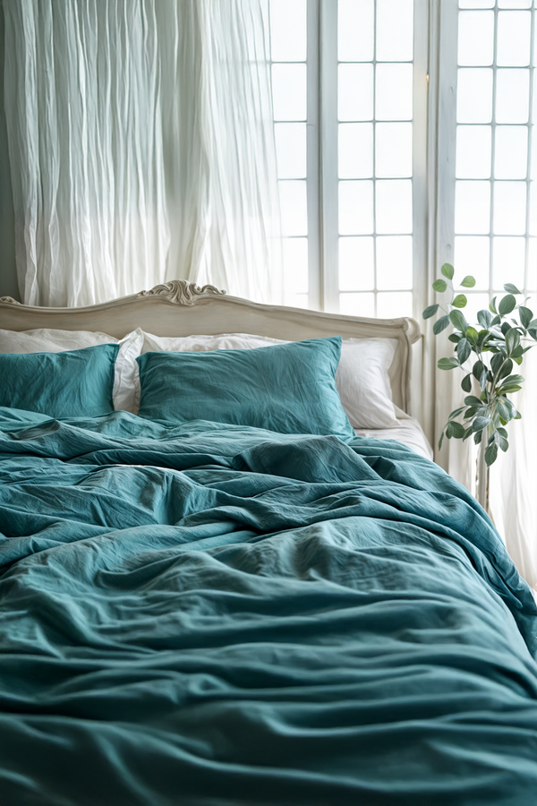 Teal linen flat sheet