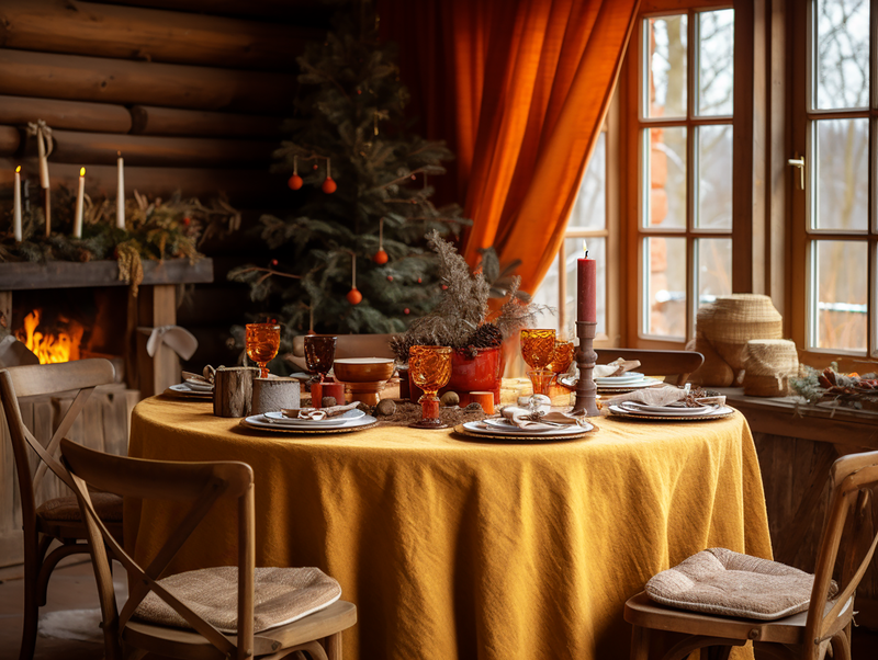 Christmas Marigold linen tablecloth
