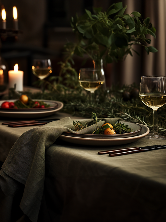 Christmas Khaki linen tablecloth