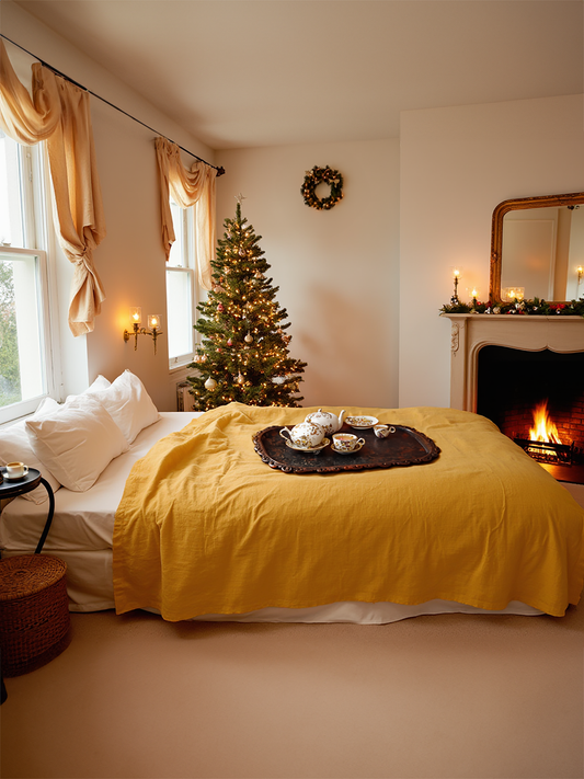 Christmas Marigold linen coverlet