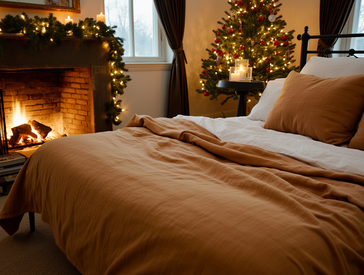 Christmas Ginger linen coverlet